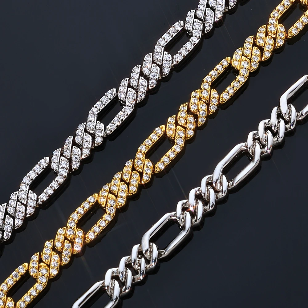 ESKEEM New Arrival 7mm Figaro Necklace Iced Out Cubic Zirconia Stones Cuban Link Style Hip Hop Chain Jewelry