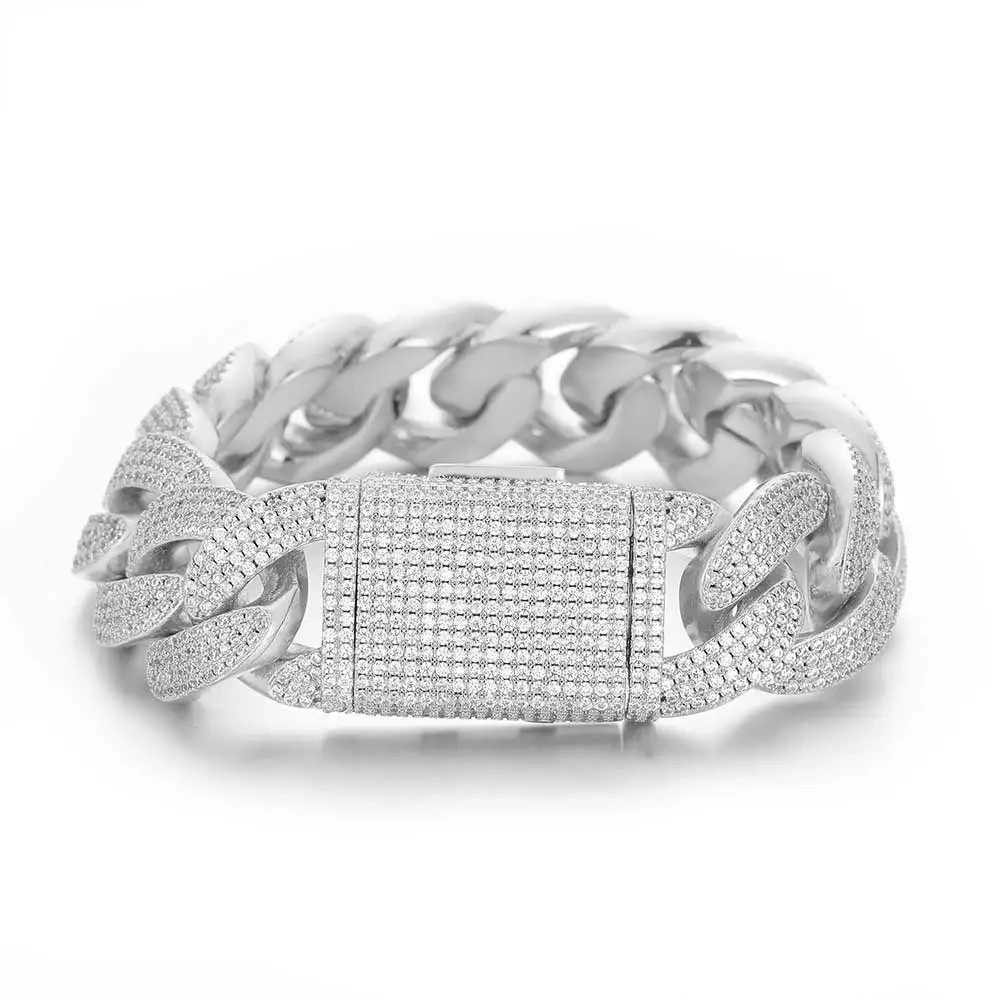 Hip Hop Jewelry Luxury 20mm Cuban Necklace Filled Prong Set 4 Rows 5A Zircon Iced Out Heavy Cuban Link Chain Men