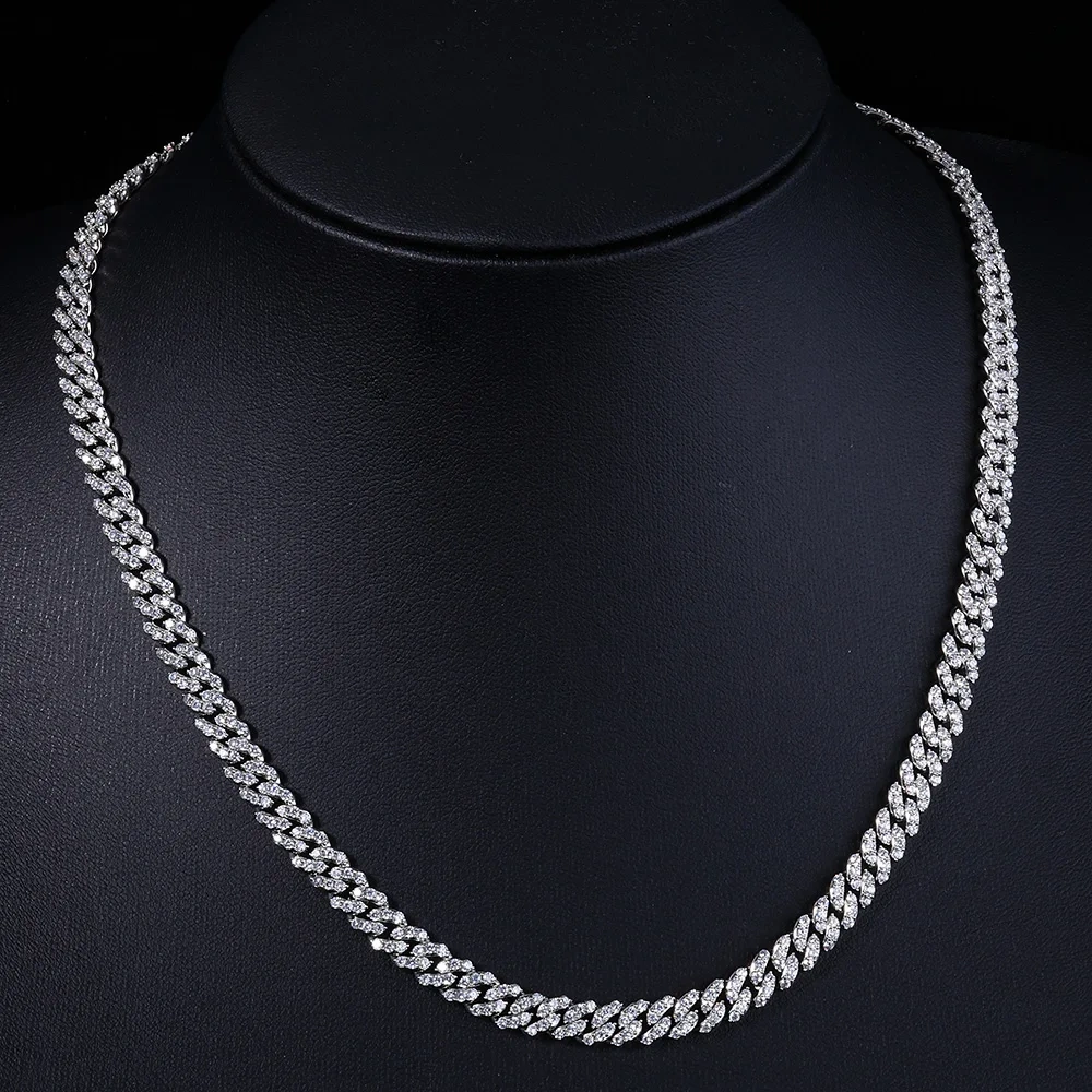 ESKEEM Women 6mm Shiny Miami Cuban Chain 18K Gold Plated Full Pave CZ Iced Out Link Necklace Hip Hop Fine Jewelry