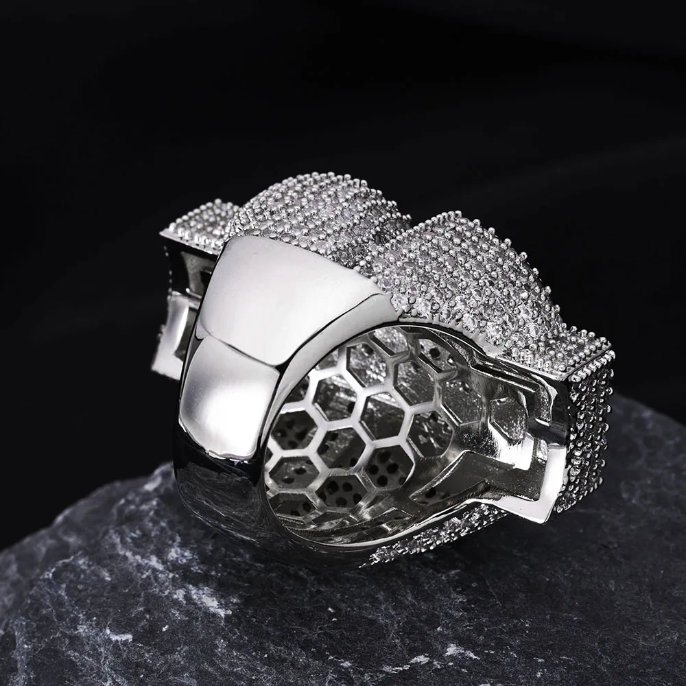Hip Hop Full Ice Out $ Ring Copper With Zircon Money Big $ Sign Cut 18k Gold Plated Ring For Women Men Party Gift Drop Shipping