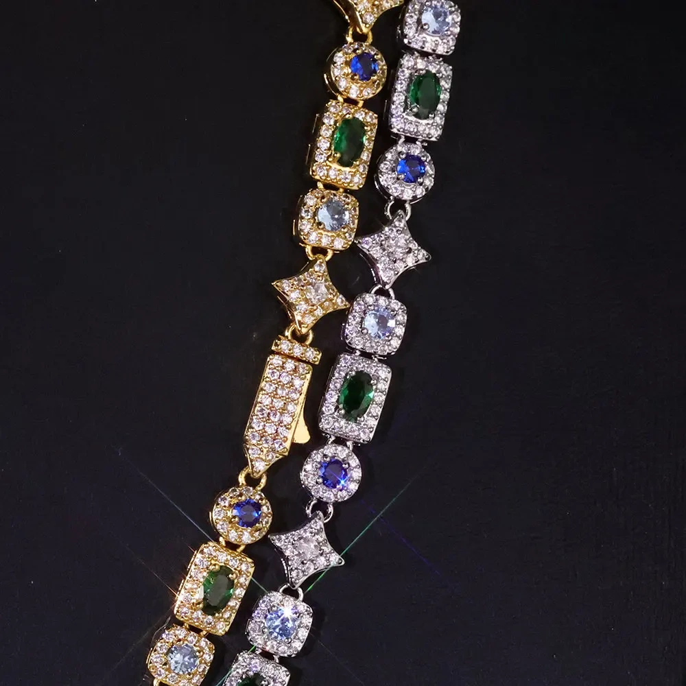 ESKEEM High Quality 6mm Iced Out Diamond Star Bracelet Colorful Geometric Zircon Brass Chain Hip Hop Fine Jewelry Gift