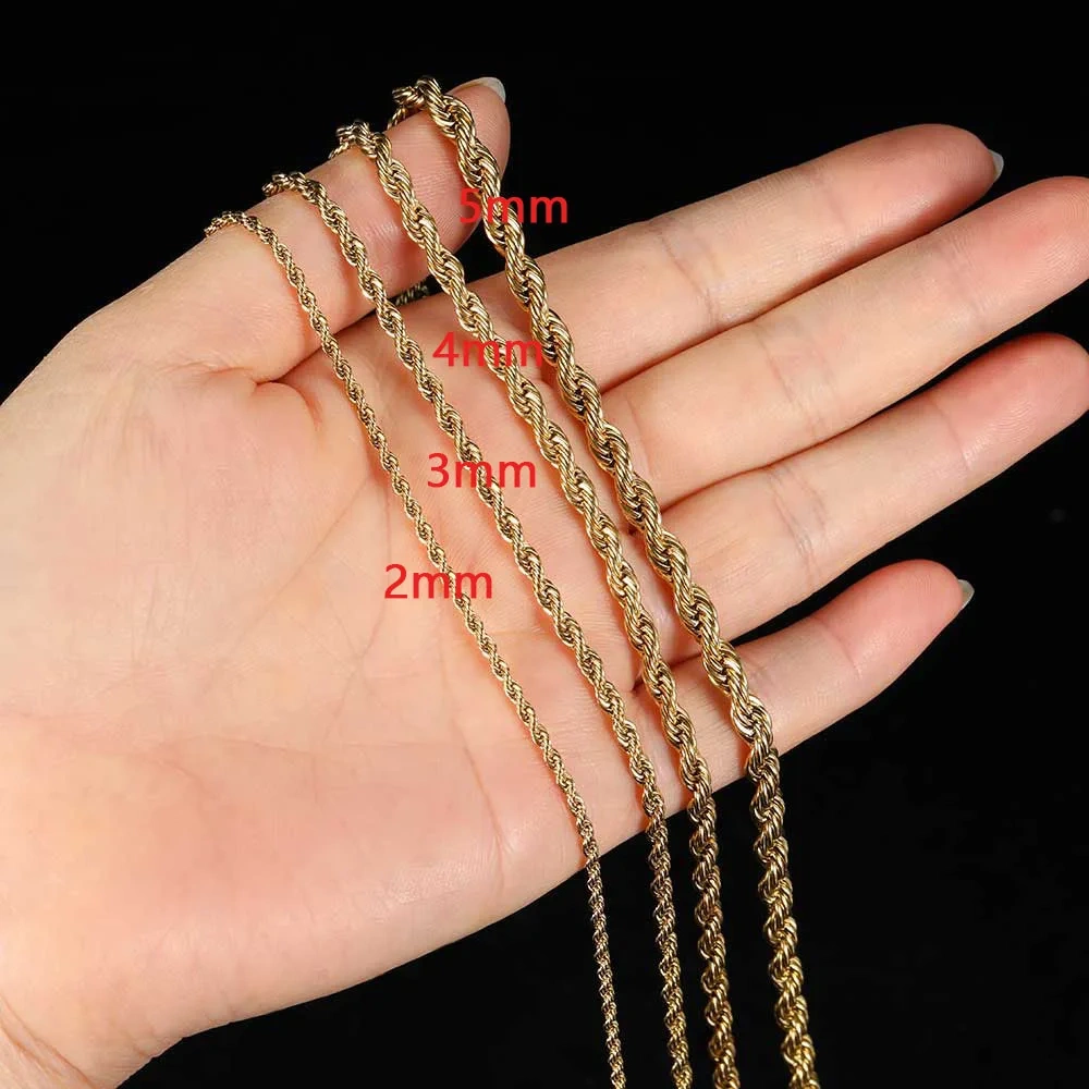2mm 3mm 4mm 5mm Stainless Steel Vermeil Plated Rope Chain Necklace Bulk Twisted Rope Chain For Women