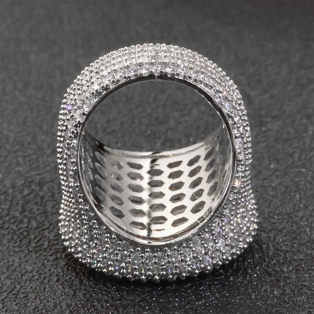 ESKEEM Wholesale Iced Out Big Round Ring Luxury Full Diamond Signet Ring Hip Hop Style Bling Cubic Zirconia Jewelry Men Women