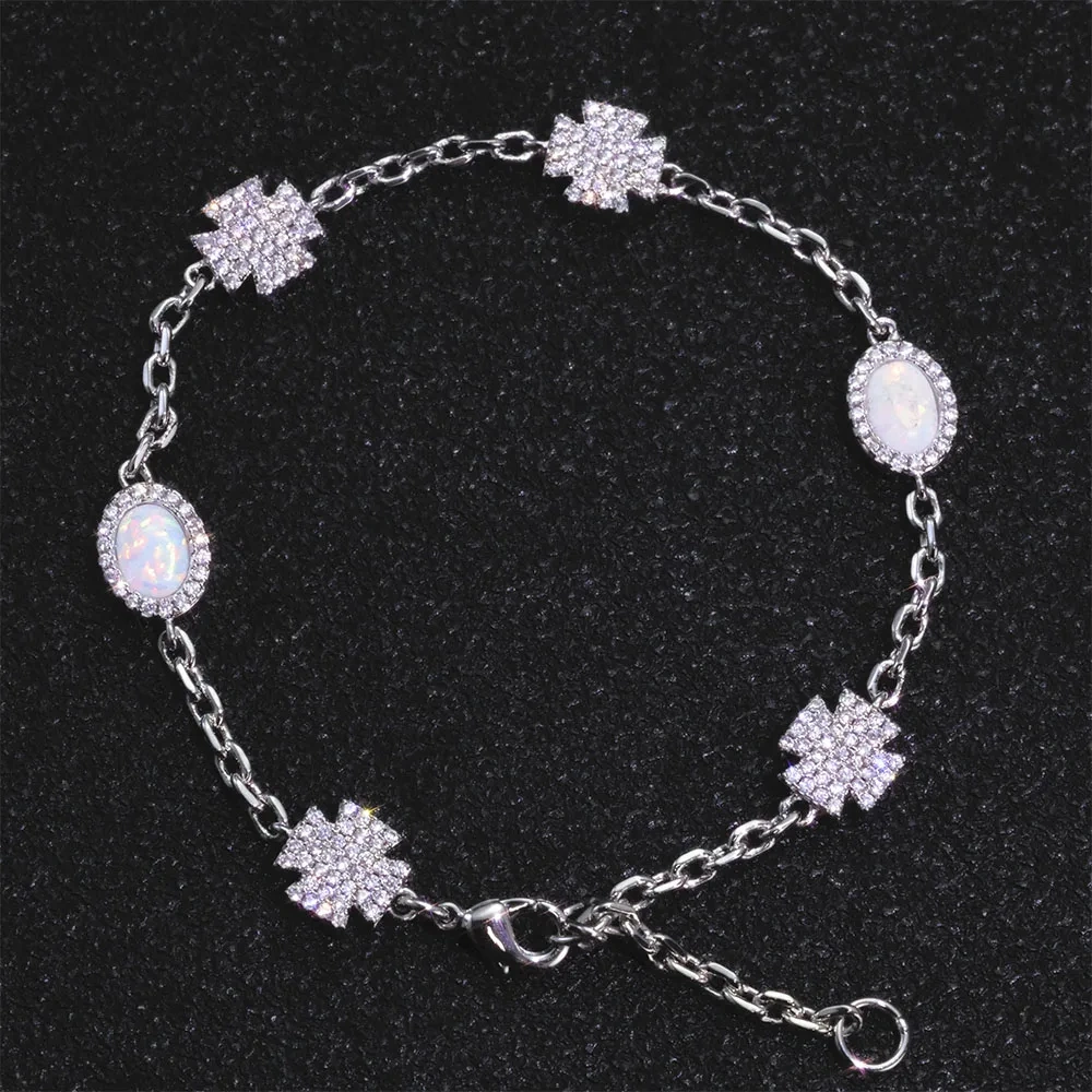 High Quality Jewelry Adjustable Crystal Tennis Bracelets 18k Gold Plated Circle Cubci Zirconia Ellipse Opal Bracelet for Women