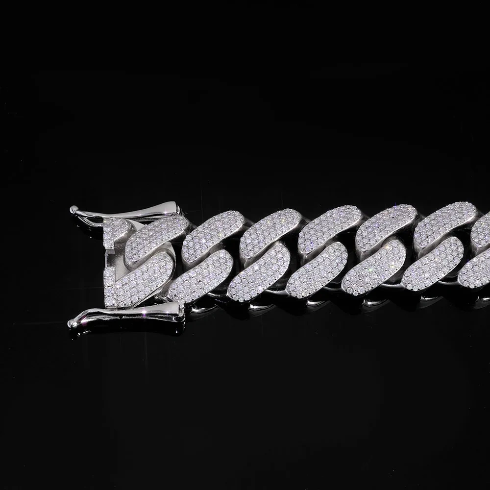 ESKEEM High Quality 22mm Mens Hip Hop Jewelry 925 Silver VVS Moissanite Cuban Link Chain Pass Diamond Tester Iced Out Bracelet