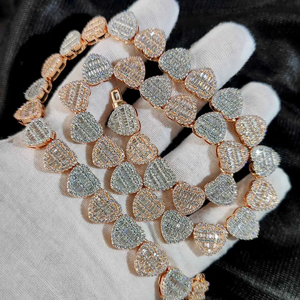 ESKEEM Hip Hop Jewelry Heart Link Chain Trendy Brass Cubic Zirconia For Women Bling Iced Out Two Tone Necklace