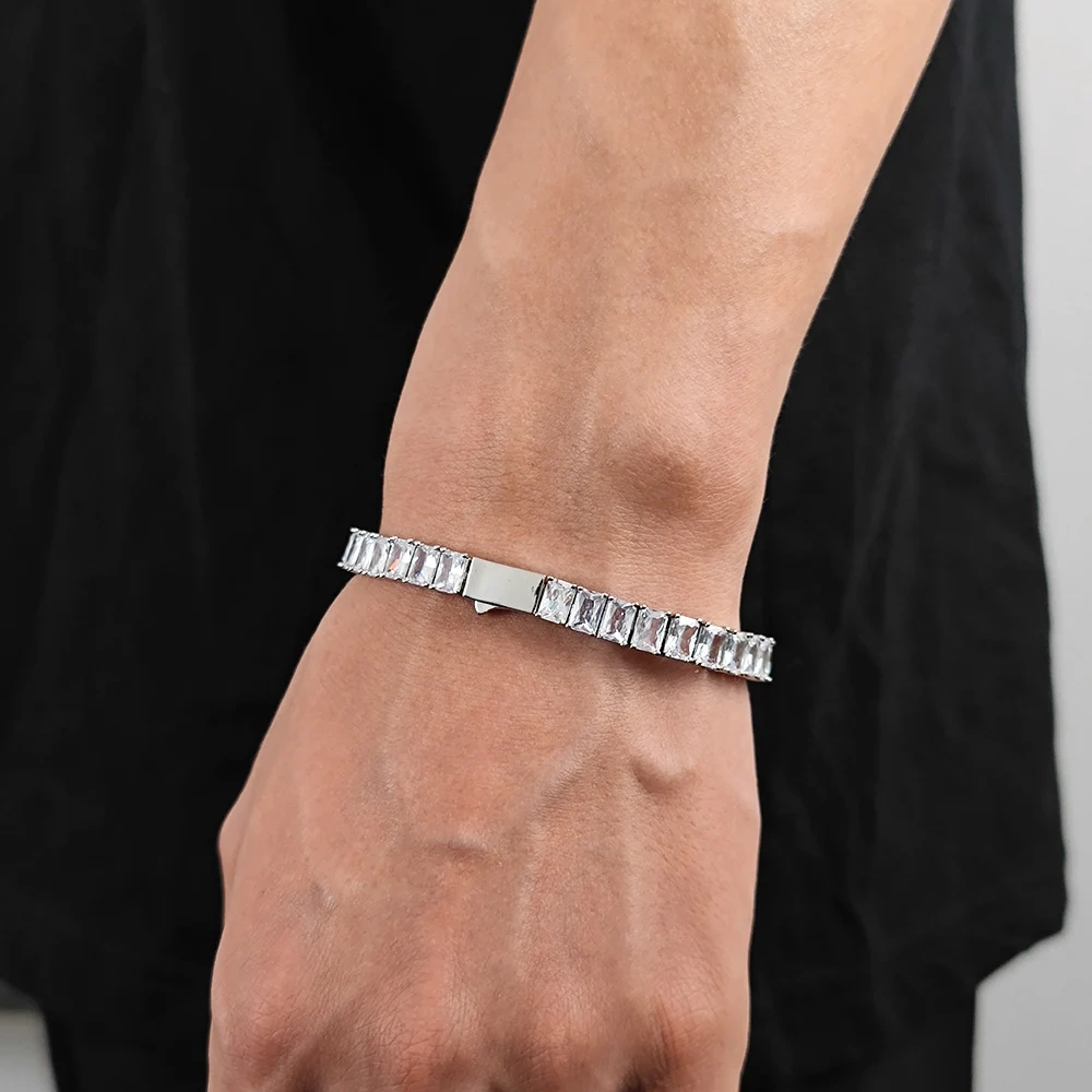 Men Jewelry 6mm VVS Moissanite Diamond Clustered Tennis Necklace White Gold Plated 925 Sterling Silver Tennis Chain Bracelet