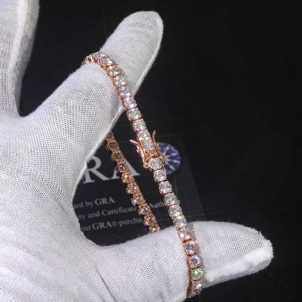 ESKEEM VVS Moissanite Tennis Bracelet Women Iced Out Round Brilliant Cut 925 Silver Rose Gold Plated Jewelry Gift for Party