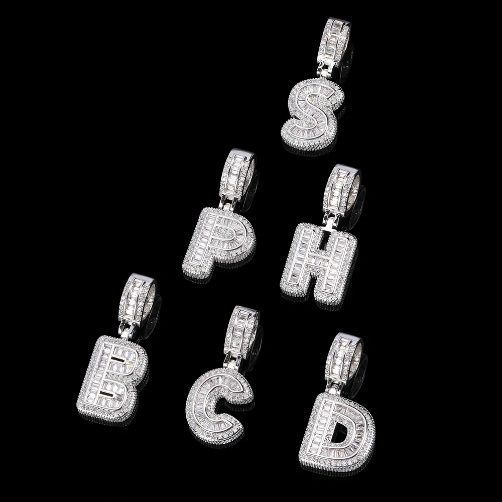 Dropshipping Iced Out Initials Rock Sugar Letter Pendant Men's Hip Hop 18K Gold Plating Name Necklace for Men With Rope Chain