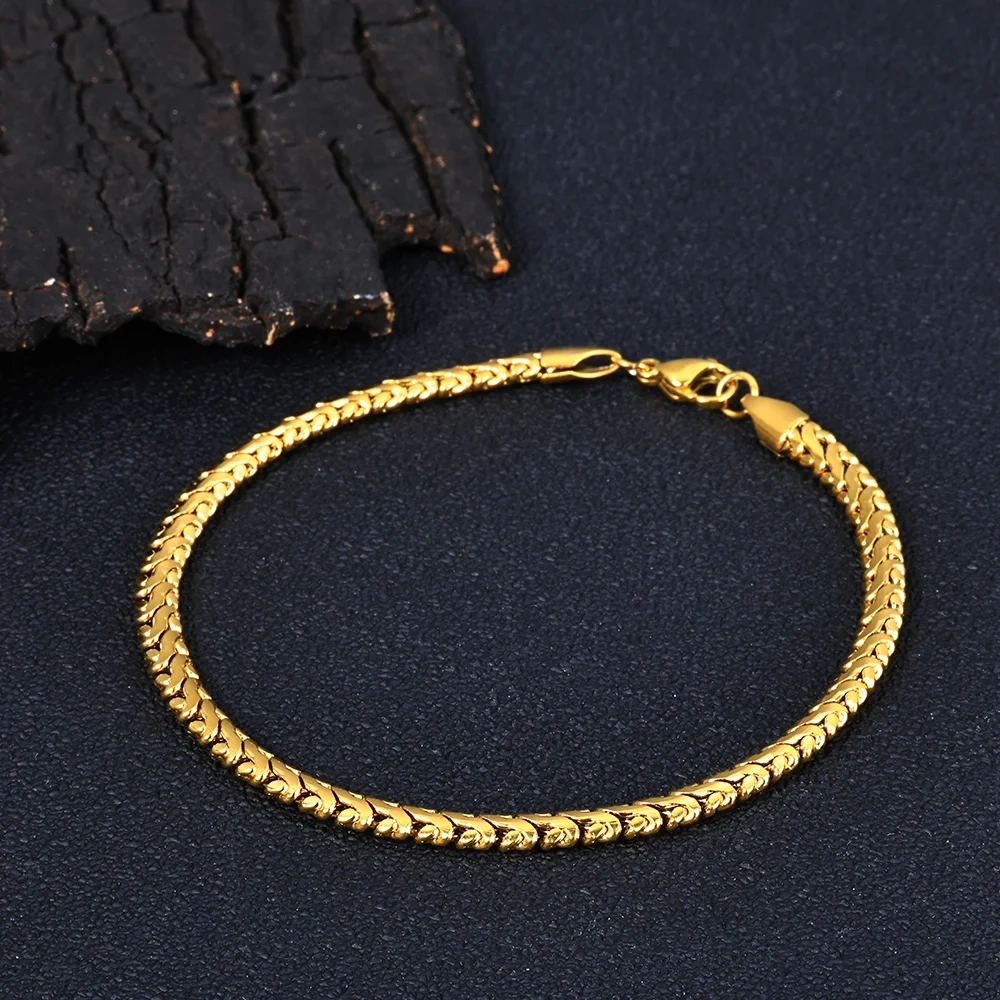 4mm 18K PVDGold Plated Stainless Steel Link Chain Bracelets Fashion Jewelry Snake Bangles for Women