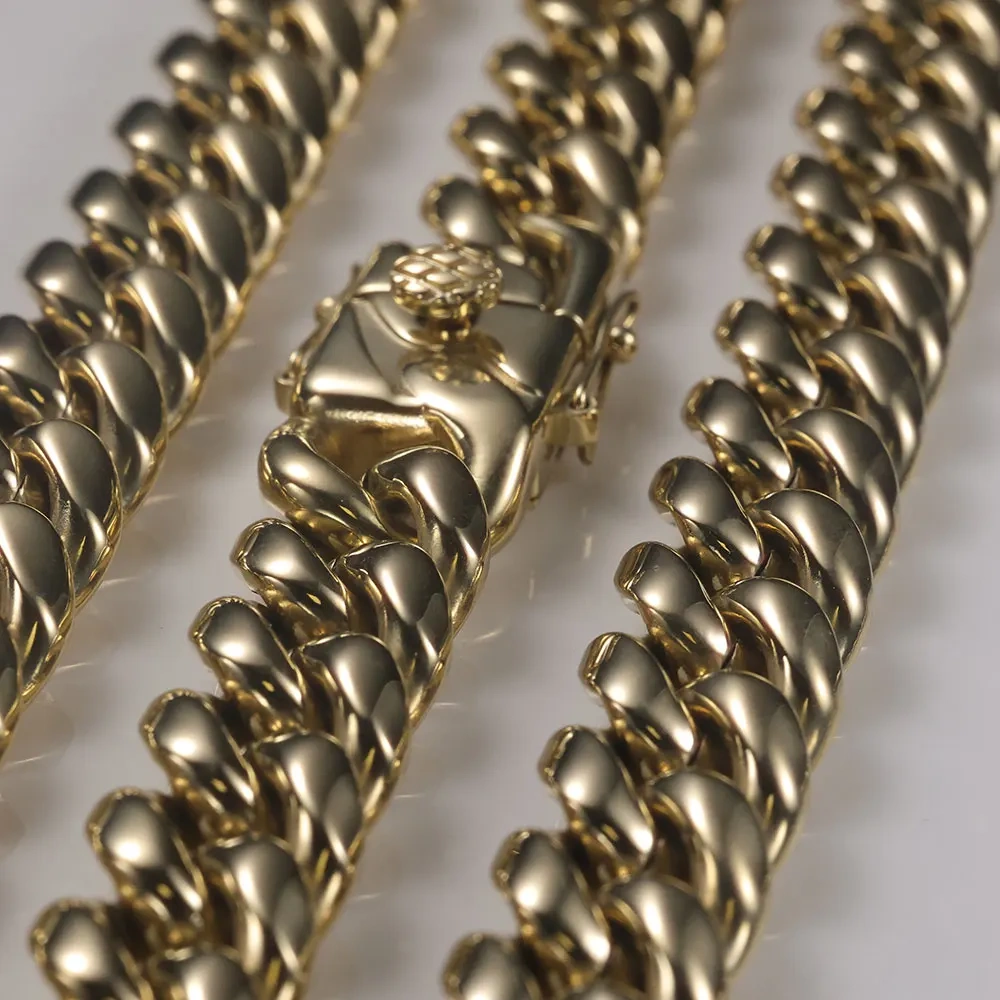 14K Gold Plated 8mm 12mm Stainless Steel Cuban Chain Hip Hop PVD Plated Cuban Link Chain Necklace For Men Women Party Gift