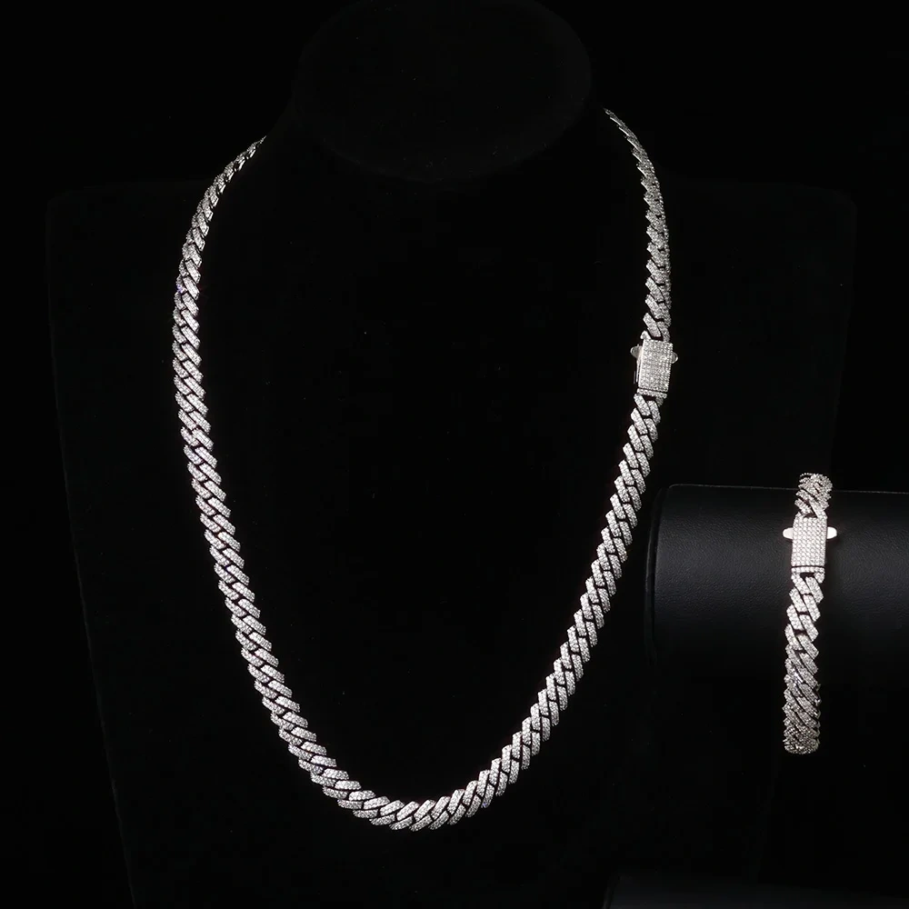 ESKEEM 8mm Moissanite Cuban Chain Shining Brightly D Color VVS 925 Silver Sterling Moissanite Cuban Necklace Hip Hop Jewelry