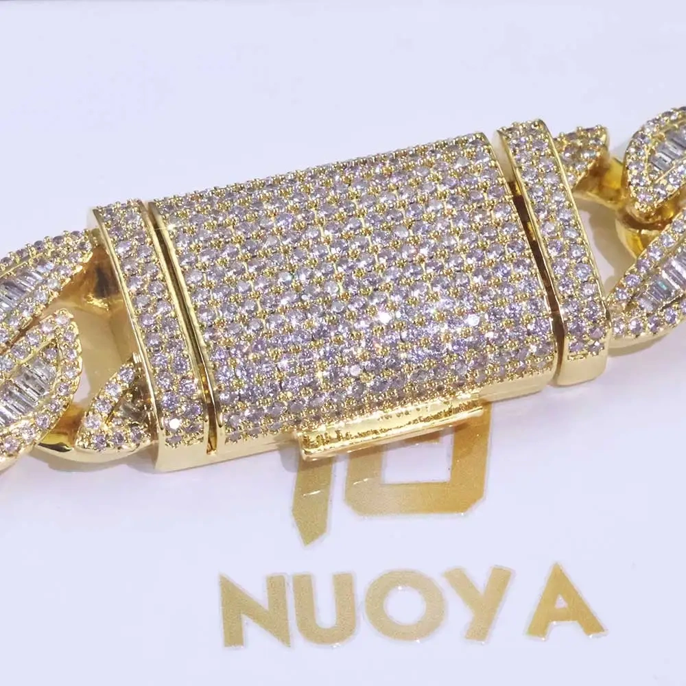 20MM 3 Rows Fashion Iced Cuban Bracelet Moon Shape Baguette Diamond Bracelets Men Women 18k Gold Plated Jewelry