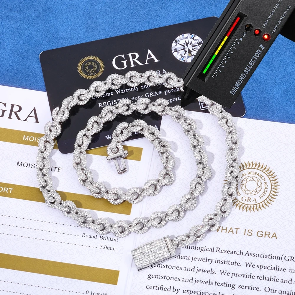 ESEEM Custom Pass Diamond test Moissanite 8mm Infinity Link Chain White Gold Plated 925 Silver Men Jewelry Cuban Necklace