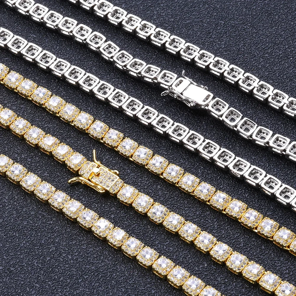 Women's 5mm Full Diamond Cuban Chain Hip Hop Rock Sugar Chain Personalized Splicing CZ Bling Tennis Chain Valentine's Day Gift