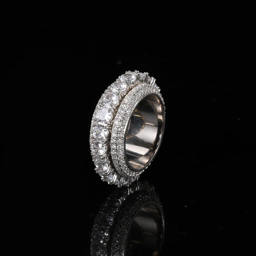 ESKEEM Hip Hop Rapper Iced Out Rotating Ring Men Cz Brass 5 Time Plated Rotating Cuban Rings for Men Jewelry