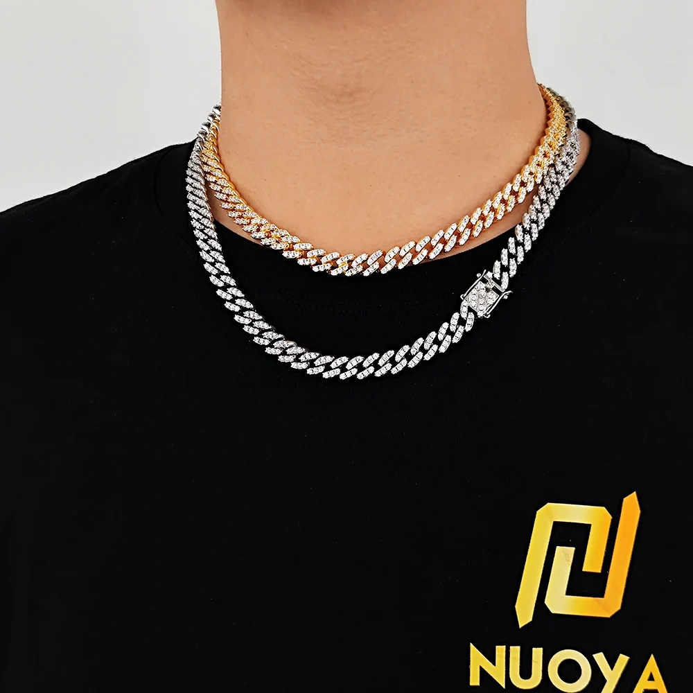 9mm Miami Cuban Link Necklace For Men Women Iced Out Pink/Blue CZ Stone Chain Hip Hop Luxury Fashion Classic Jewelry