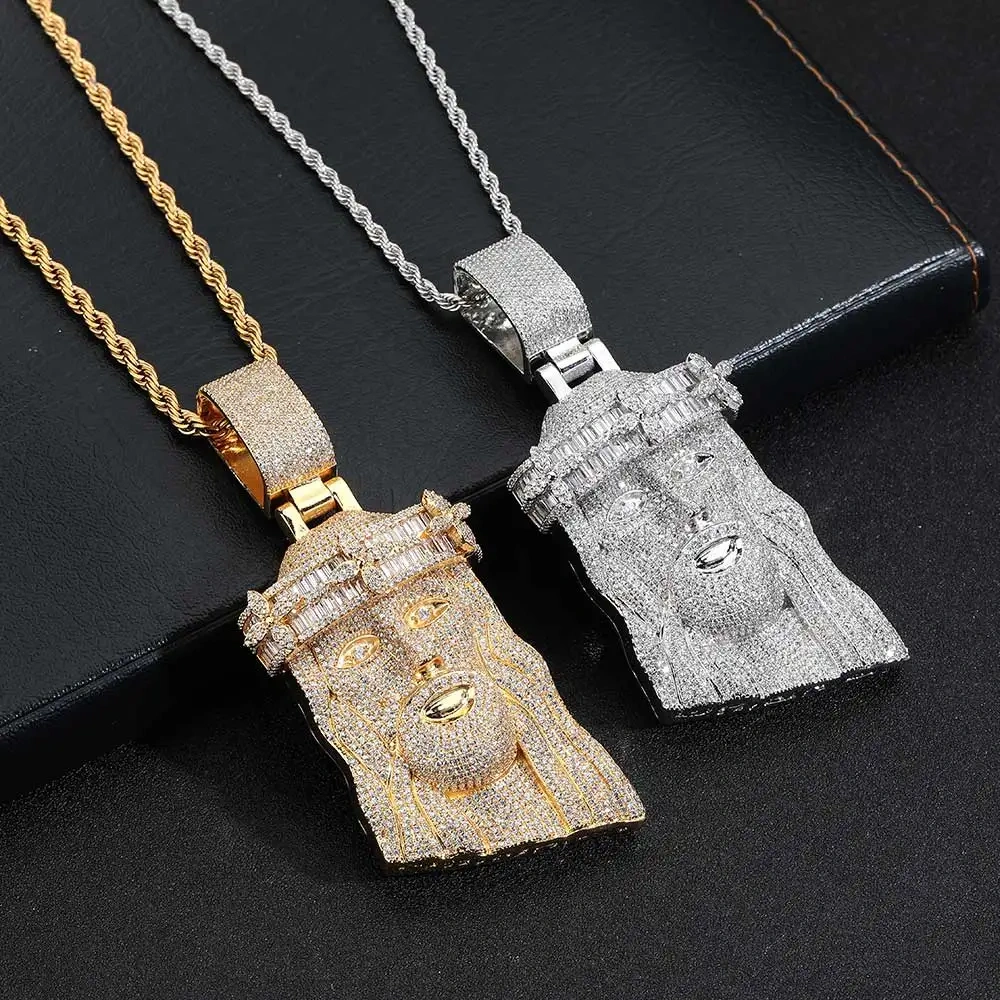3D Design Hip Hop Rapper CZ Jesus Pendant Jewelry New Arrival Mixed Inlay Flower Crown Big Jesus Iced Out Pendant Necklace