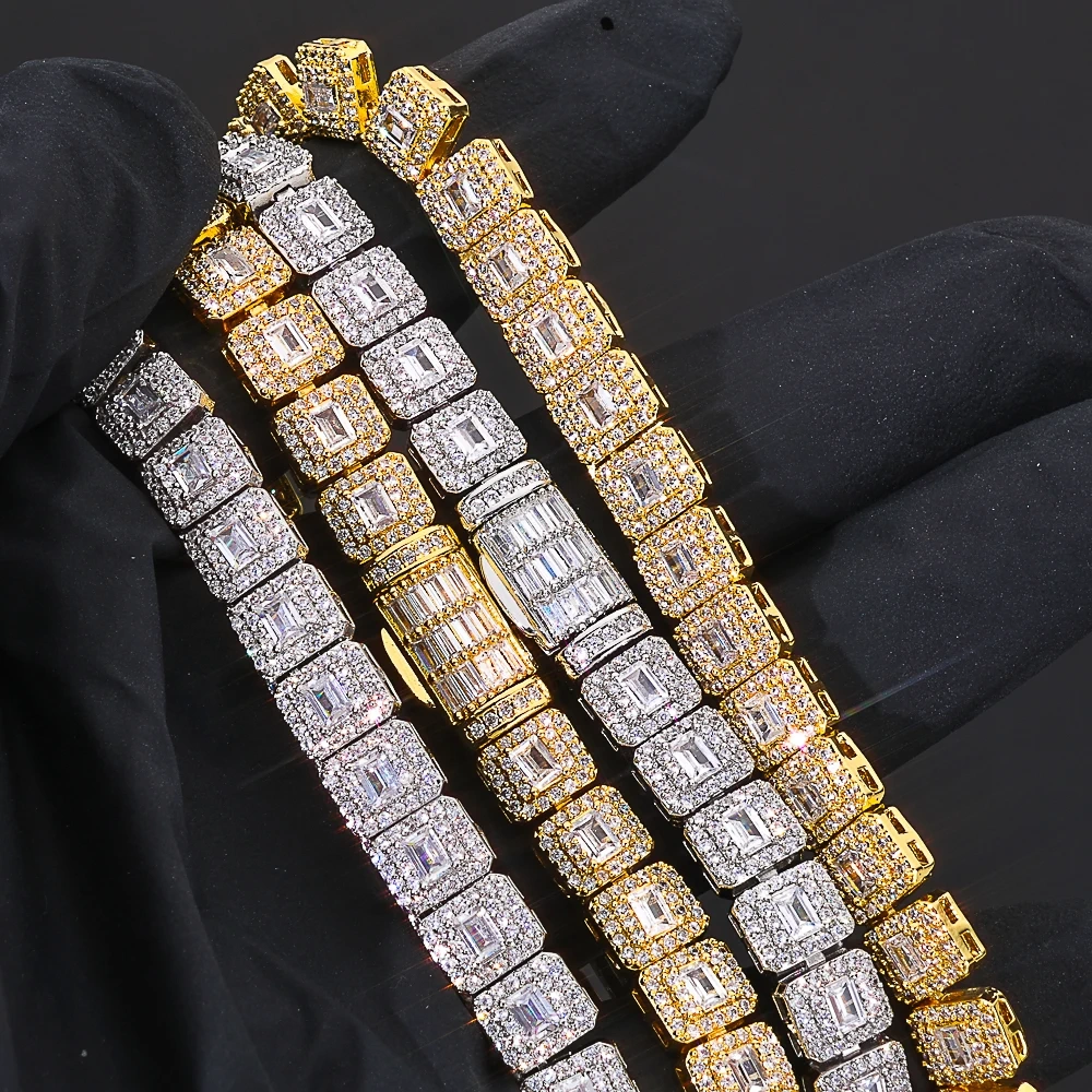 ESKEEM 7.5mm Iced Cubic Zirconia Cluster Tennis Chain Bling Baguette with Round CZ Necklace Women Hip Hop Jewelry