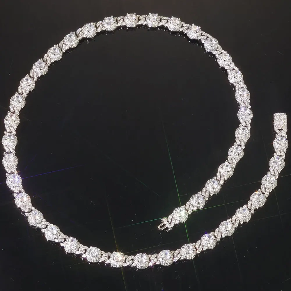 ESKEEM Iced Out Diamond Bead Cuban Chain Necklace Hip Hop Jewelry Full Pave Bling Big Round CZ Cuban for Women Men