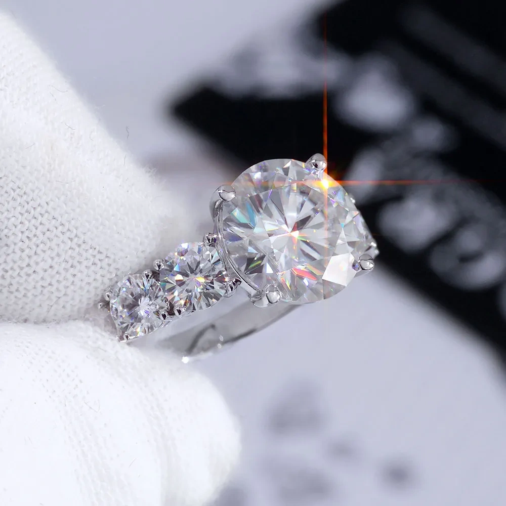ESKEEM Custom 925 Silver 5CT Moissanite Ring Big Round Cut Diamond Luxury Sterling Silver Vvs Moissanite Rings for Women Gift
