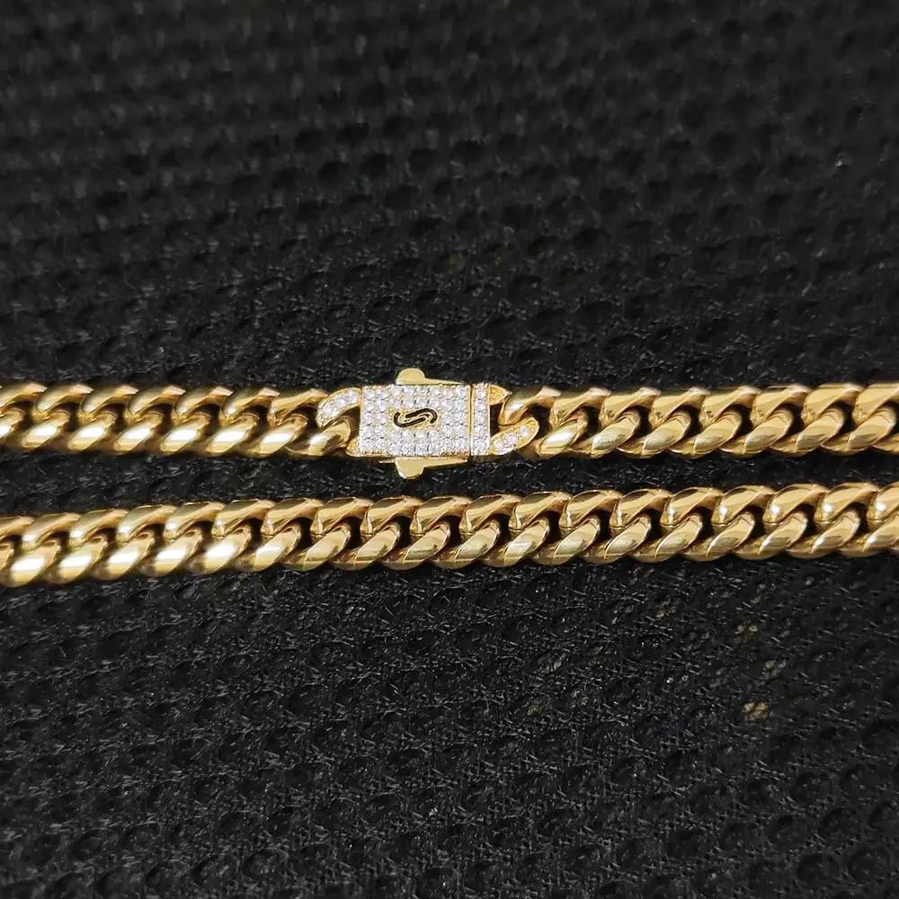 18K Gold Plated 8MM Miami Cuban Link Chain Hip Hop Necklace Custom Name/Logo Diamond Clasp Stainless Steel Cuban Chain Necklace