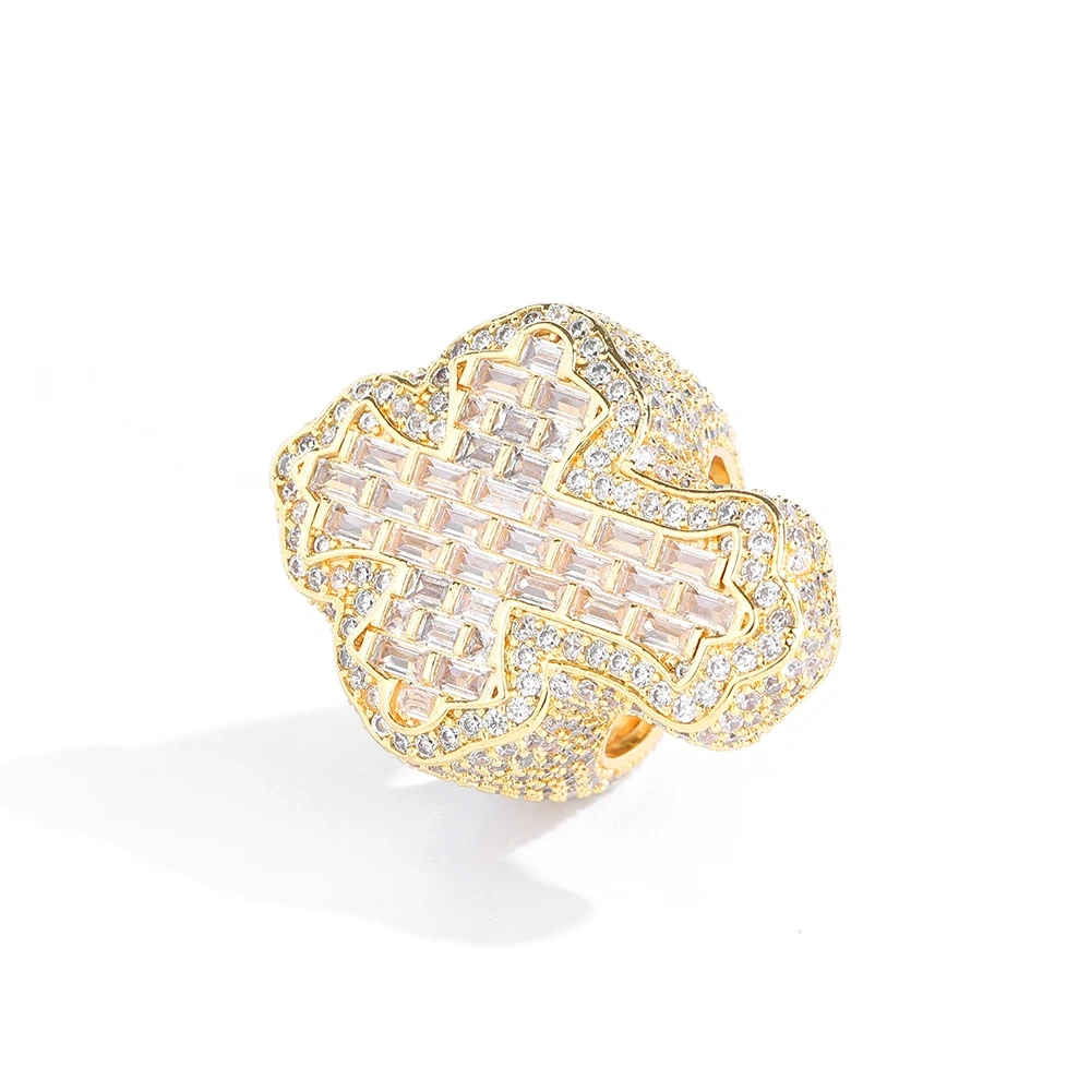 Hip Hop Luxury Religions With Christianity Ring Jewelry Iced Cubic Zirconia Big Cross Ring For Men Women