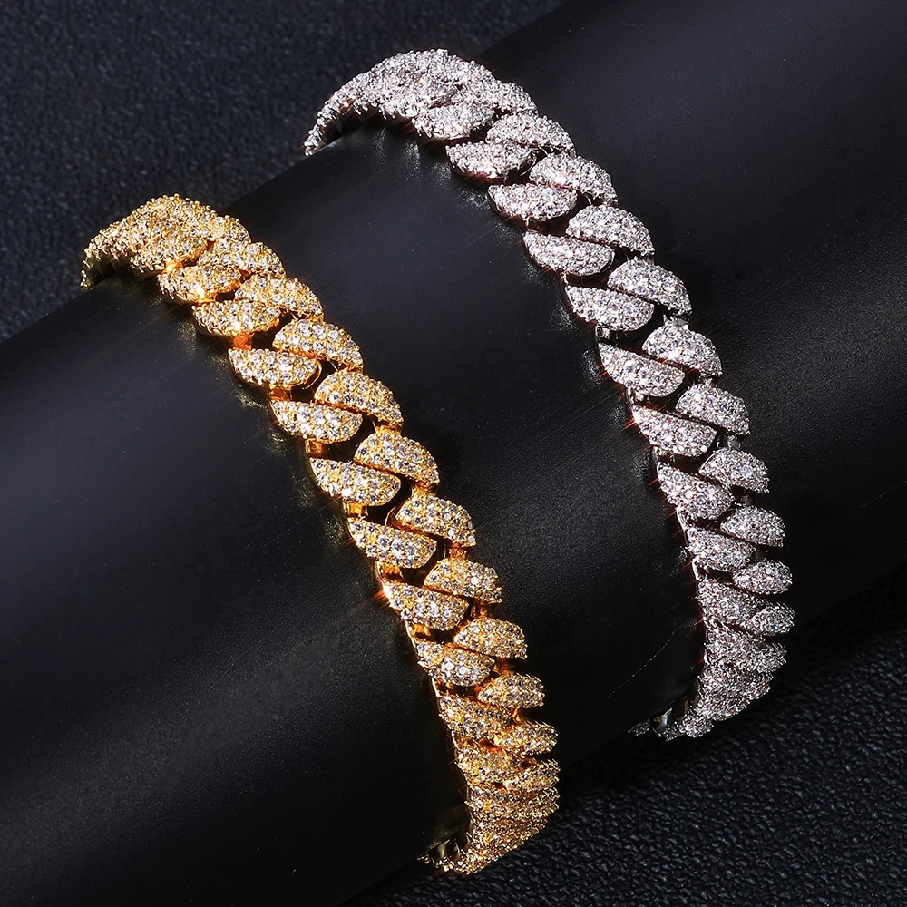 ESKEEM 10mm Prong 3 Rows Cuban Chain Iced Out Cubic Zirconia Bubble link Bracelet for Women Men Fashion Hip Hop Jewelry
