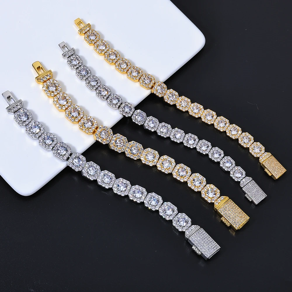 10/12MM Clustered Tennis Chain for Men Necklace Hip Hop Iced Out Zirconia Brass Rapper Rock Choker Jewelry