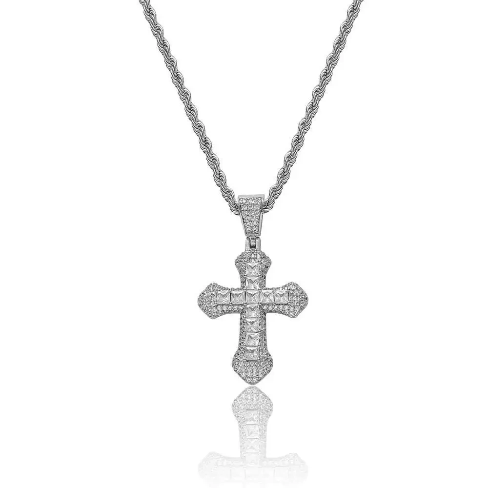 Hip Hop Iced Out Cubic Zircon CZ Pendant Necklace Bling Cross Rapper Rock Fashion Jewelry For Women