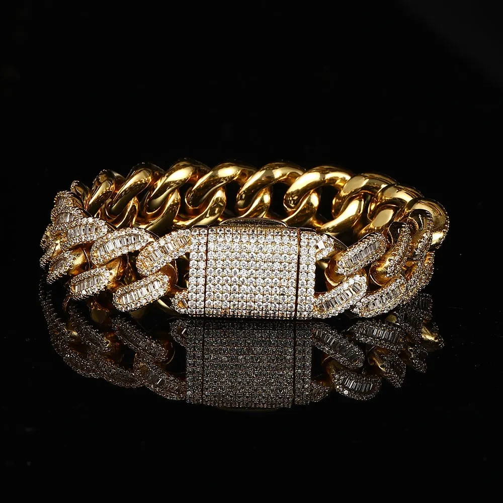 15mm Hip Hop Rapper Rock Men Iced Out Prong Fashion Luxury Jewelry Cuban Link Matching Bracelet Hommes