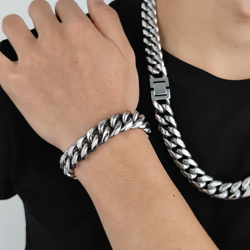 14mm 16mm 18mm Heavy Curb Hip Hop Miami Stainless Steel Cuban Link Thick Braclet Men Jewelry