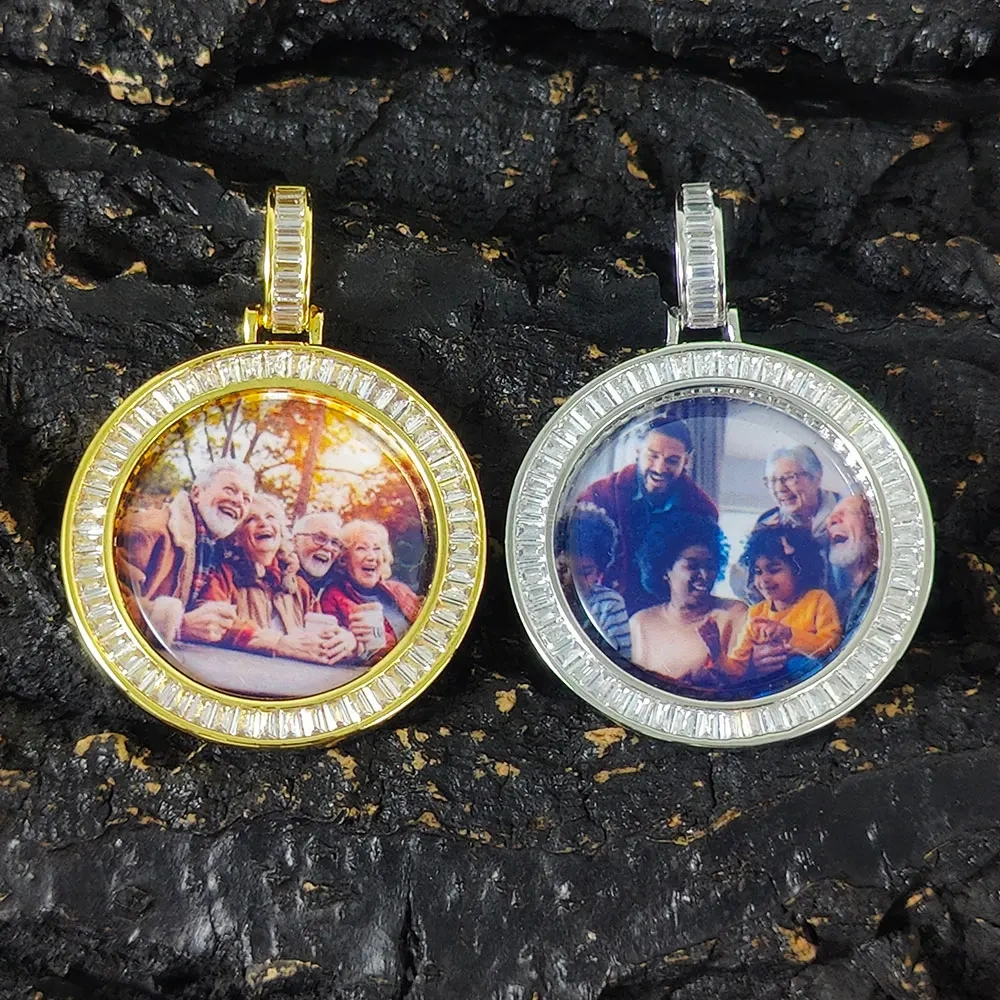 40MM Custom Photo Necklace Personalized Medallion Memory Picture Pendant T T-Shaped Zircon Hip Hop Jewelry Drop Shipping