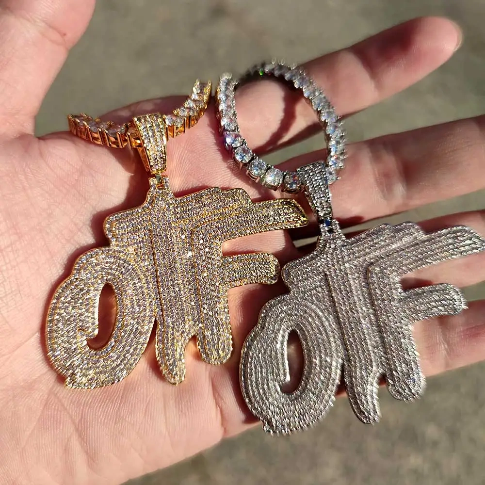 Fashion Jewelry Only The Family OTF Charm Iced Out Bling Two Layers CZ Stone Letter Pendant Tennis Necklace For Men