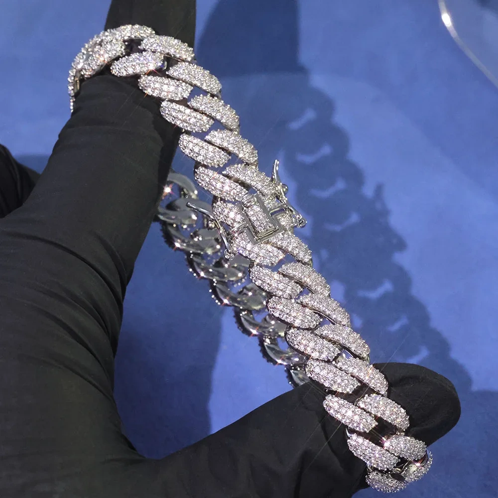 12mm 3 Rows Iced Out Diamond Cuban Chain Necklace Hip Hop Fine Jewelry Bling White Gold Bubble Cuban Bracelet for Women Men