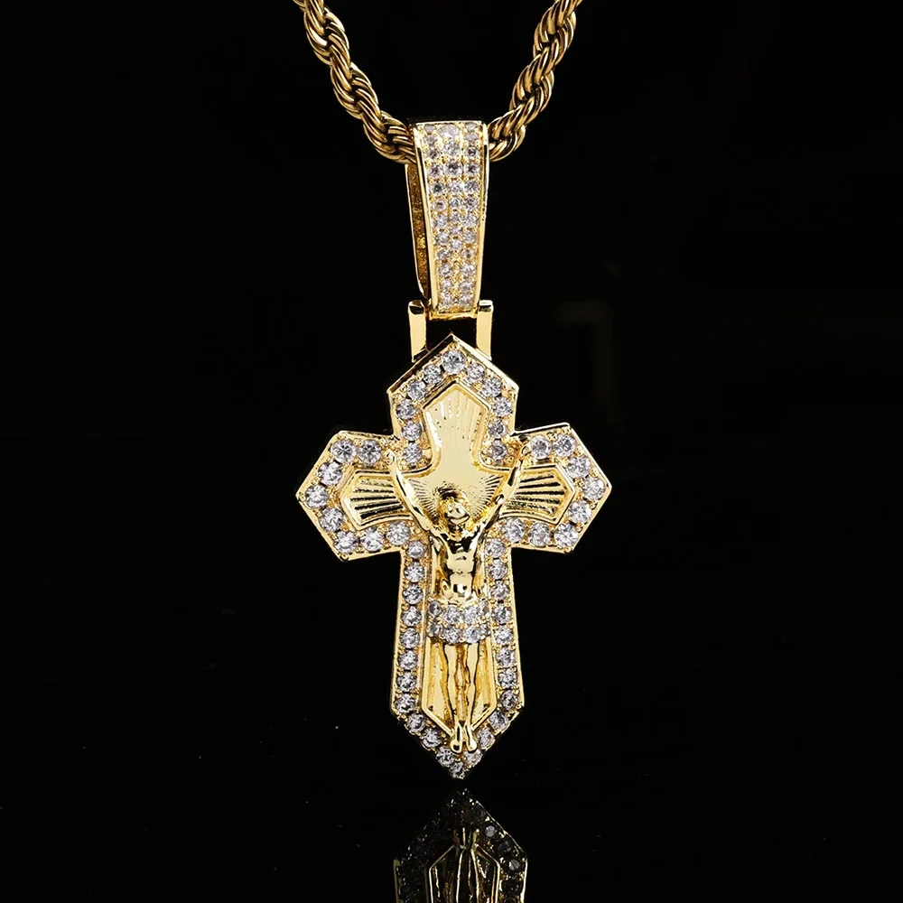 New Arrival Fashion Cross Jesus Christian Charms Pendant Iced Out 5A ZC Cross Pendant Necklace  Hot Selling Jewelry Gift