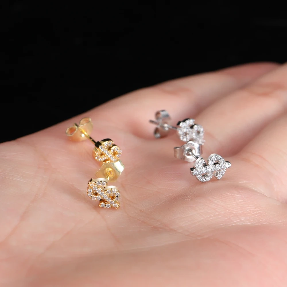 Hip Hop Jewelry Iced Out 3A Zircon Dollar Sign Plated High Quality Stud Earrings For Women