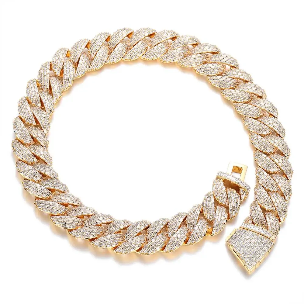 Hip Hop Jewelry 24mm 4 Rows Rectangle CZ Cuban Link Chain 18k Gold Plated Miami Iced Out Cuban Link Necklace For Men Gift