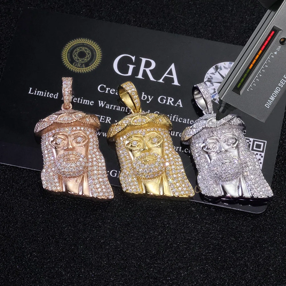 ESKEEM Hip Hop Moissanite Small Jesus Head Pendant 18k Gold Plated 925 Sterling Silver Iced Out VVS Jewelry Pass Diamond Test
