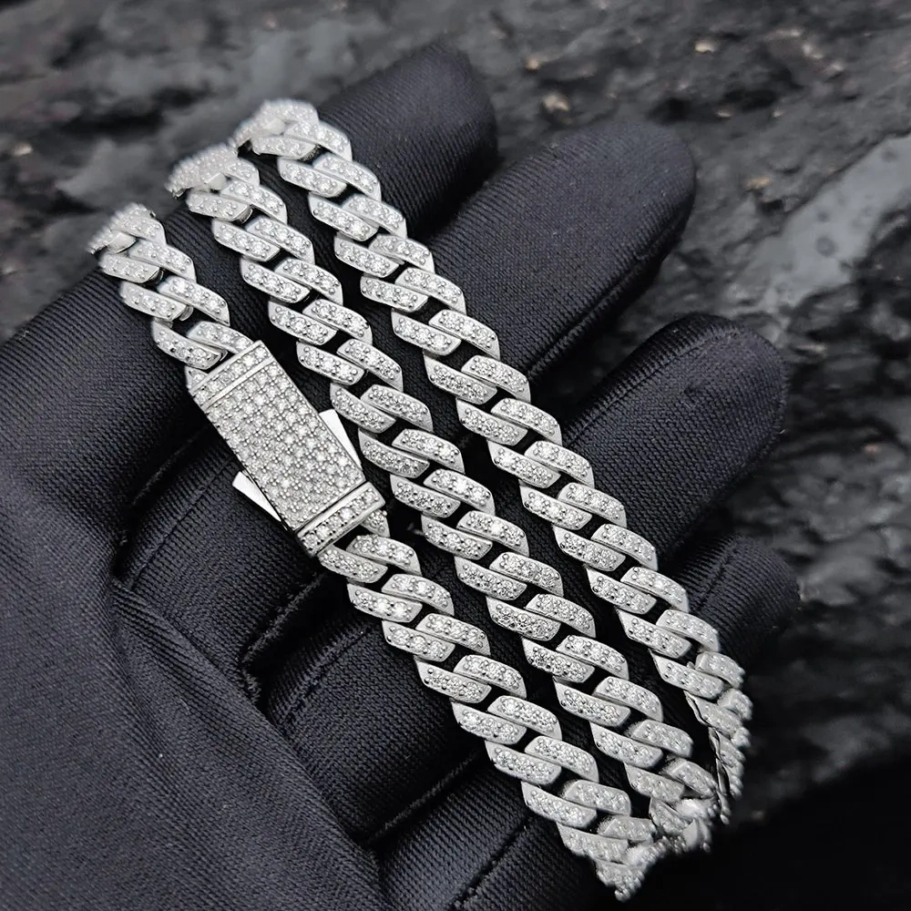 Custom Hip Hop Full Moissanite Cuban Chain Necklace For Women 8mm All VVS Diamond 925 Sterling Silver Bling Iced Out Jewelry
