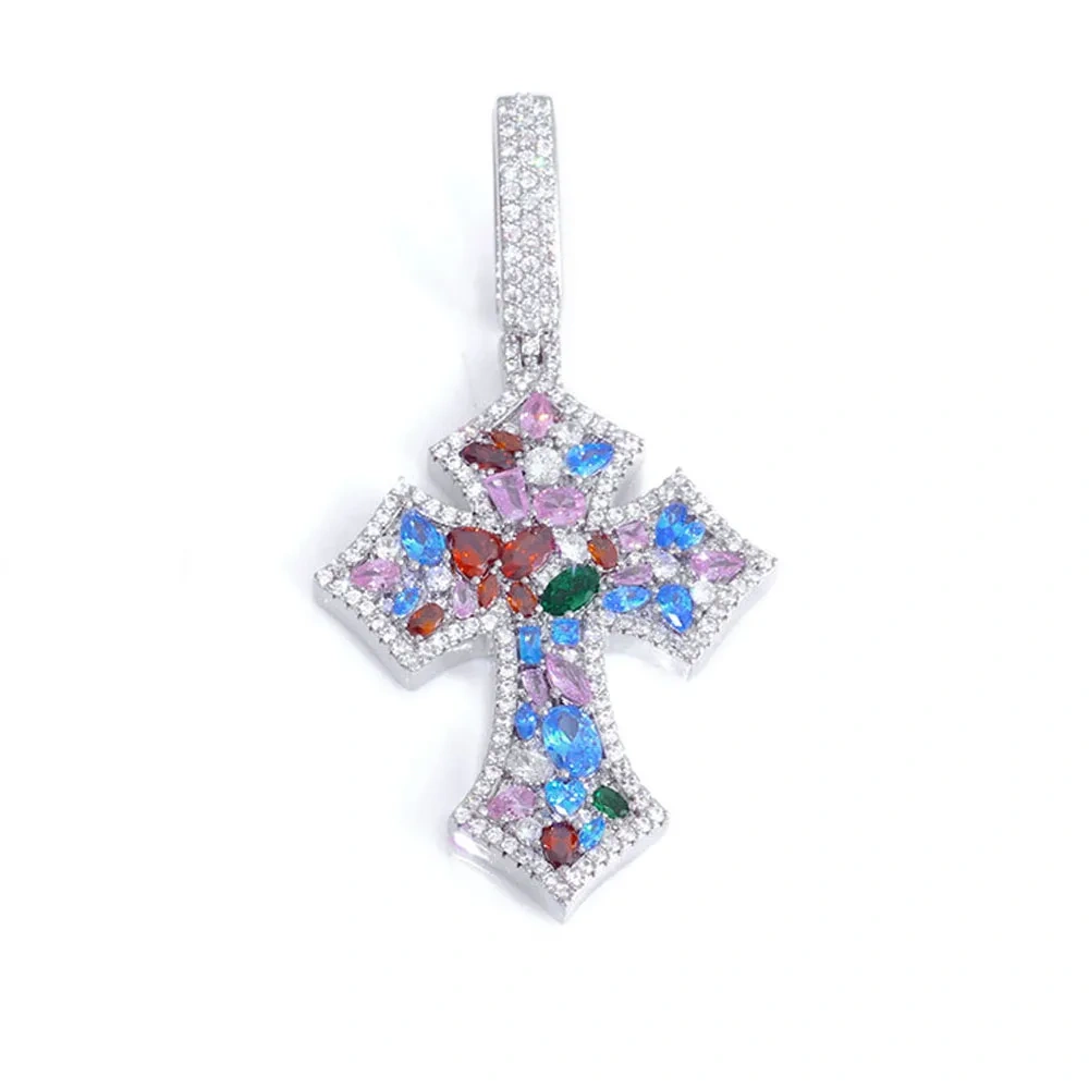 ESKEEM Custom Colorful Zircon Iced Out Cross Pendant for Women High Quality Multi Color Diamond Pendant Hip Hop Rappers Jewelry