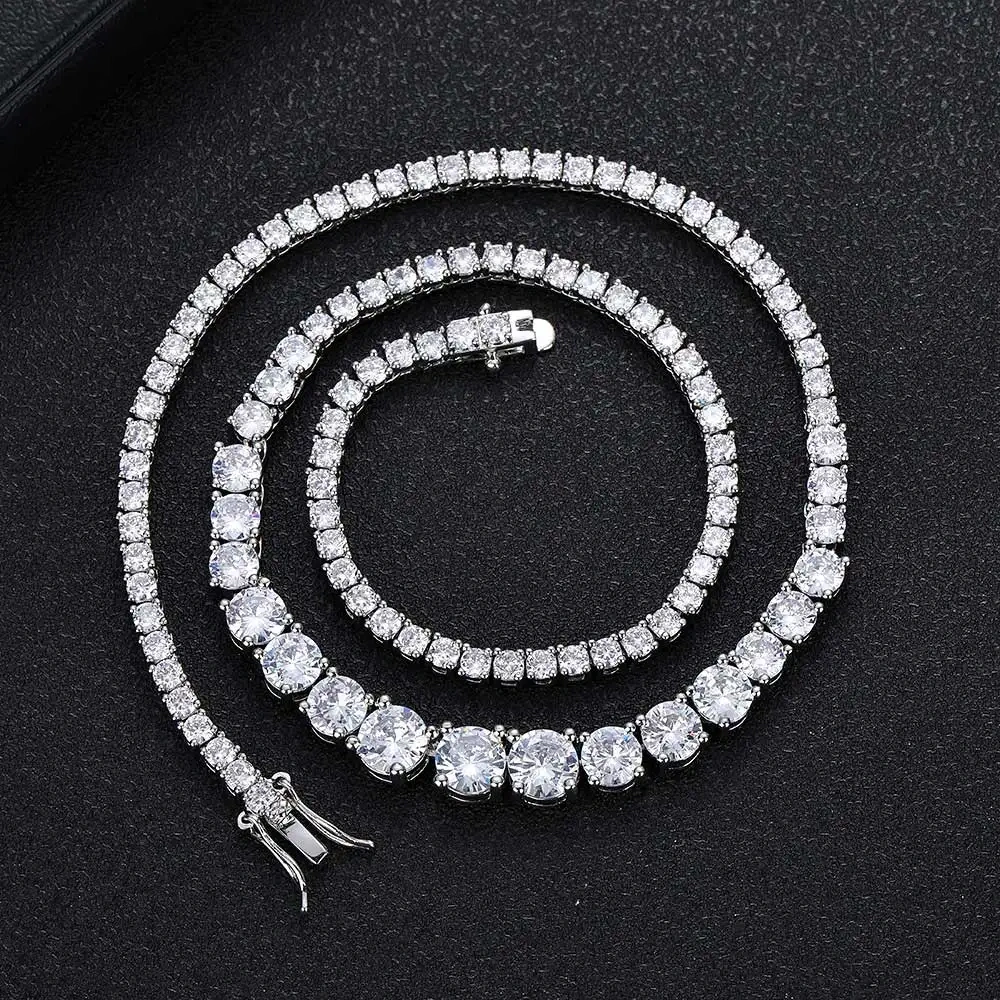 Gradient Size Zirconia Tennis Necklace New Trendy Personality Hip-Hop Couples Chain For Men And Women