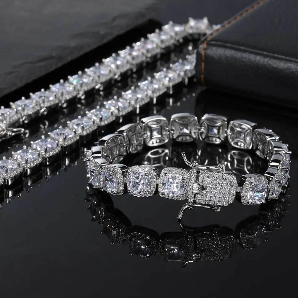10/12mm Square Luxury Bubble Clustered Hip Hop Iced Out Tennis Bracelet Bling CZ For Men Jewelry