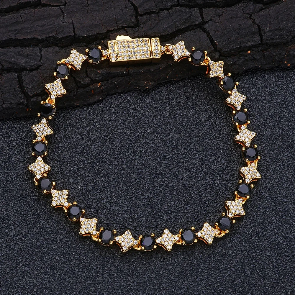 Premium Luxury Star Tennis Bracelet Hip Hop New Black White Zirconia Tennis Bracelet for Girl Boys Friends Jewelry Gift