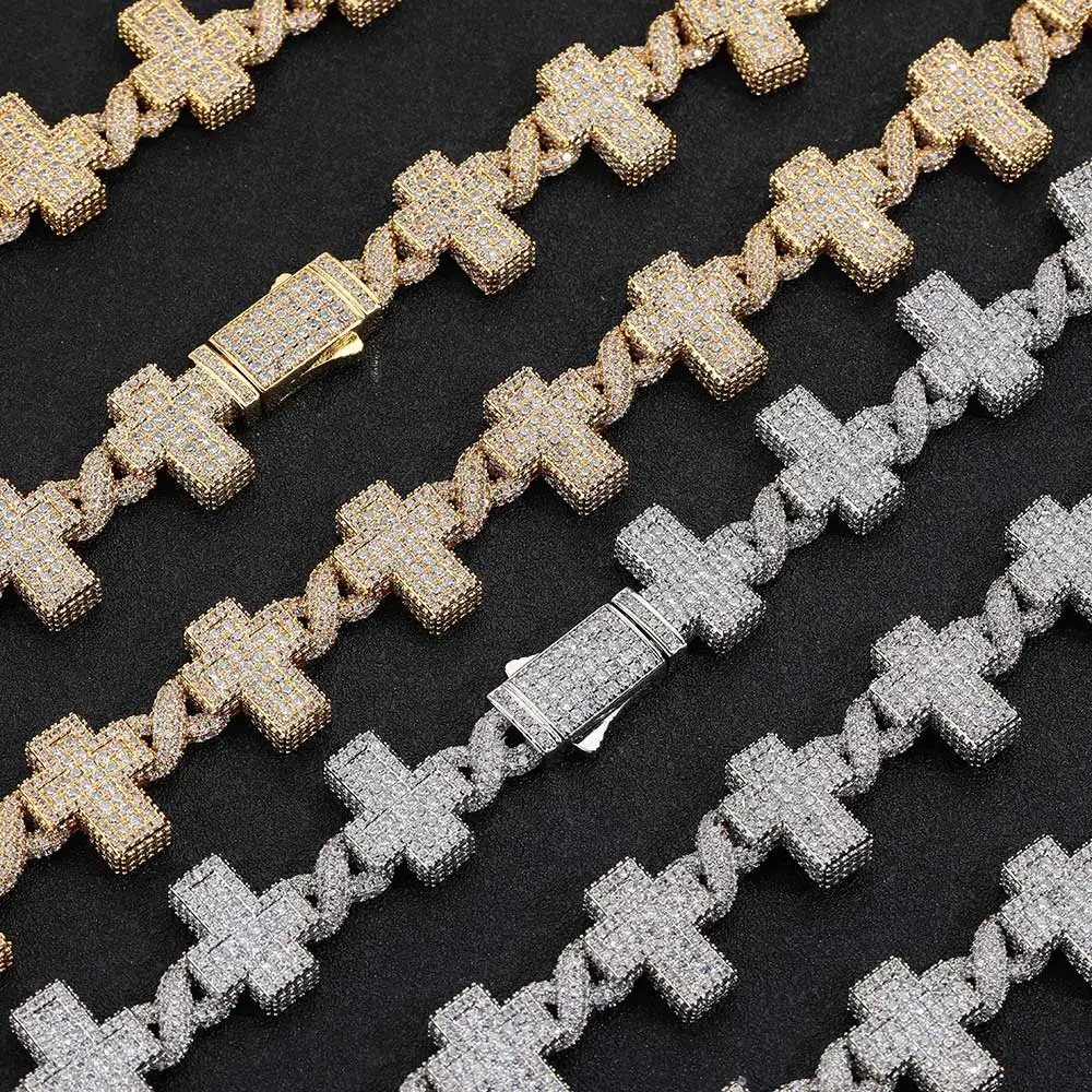 Hip Hop Infinite Cross Shape Necklace Jewelry Iced Out Diamond Religious Cross Clavicle 18k Gold Plated Chain Men Women