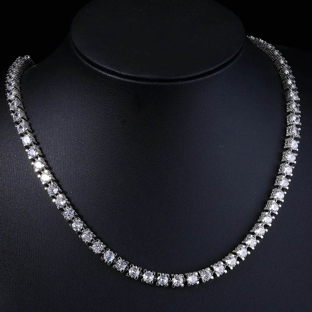 Hip Hop Jewelry Sparkly 6mm Tennis Chain Side Studded With Diamond Iced 5mm-Zircon Clasp Locker Tennis Necklace