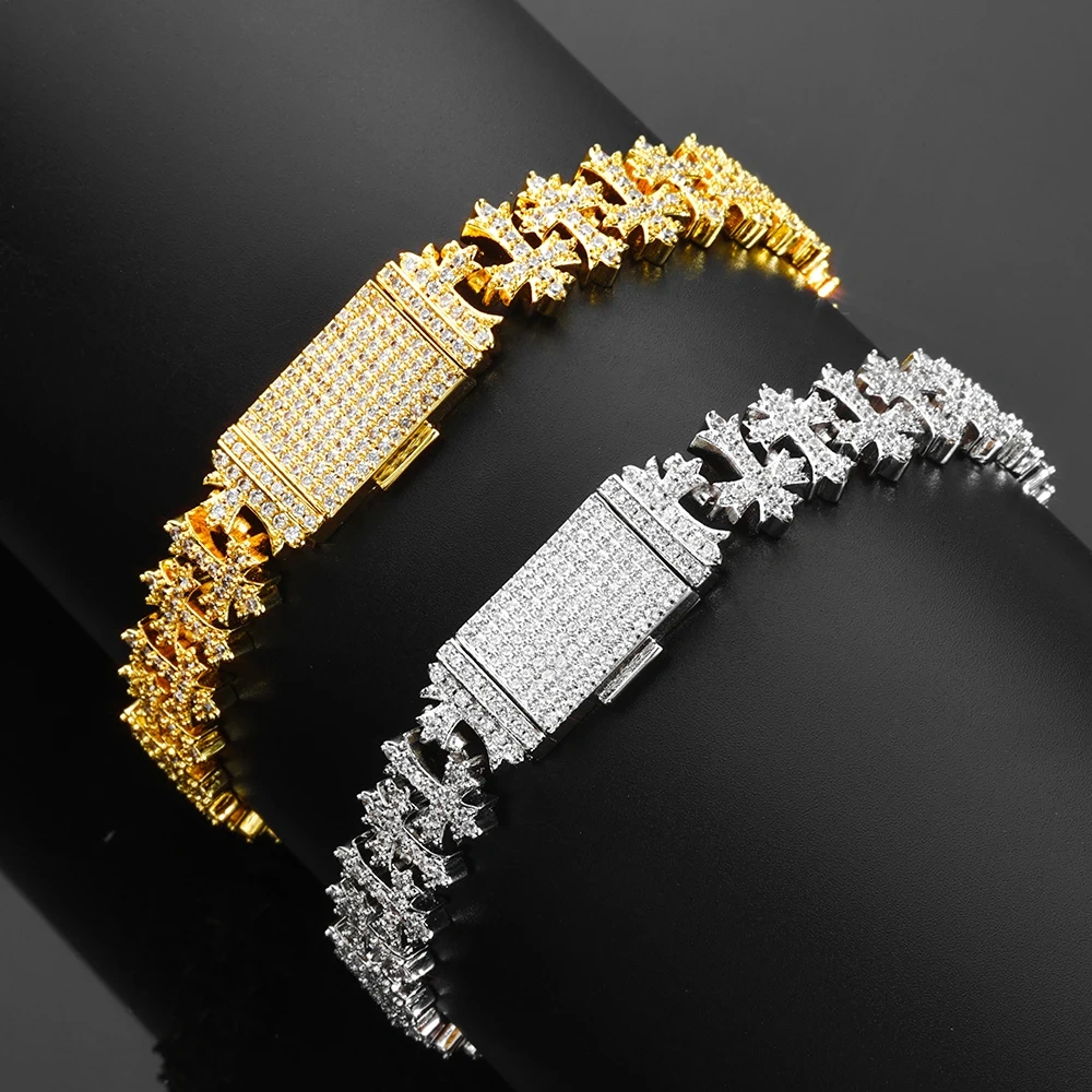 ESKEEM Hip Hop Jewelry 11MM Iced Out Cubic Zirconia Snowflake Cross Necklace New Bling Fashion Link Chain for Men Women