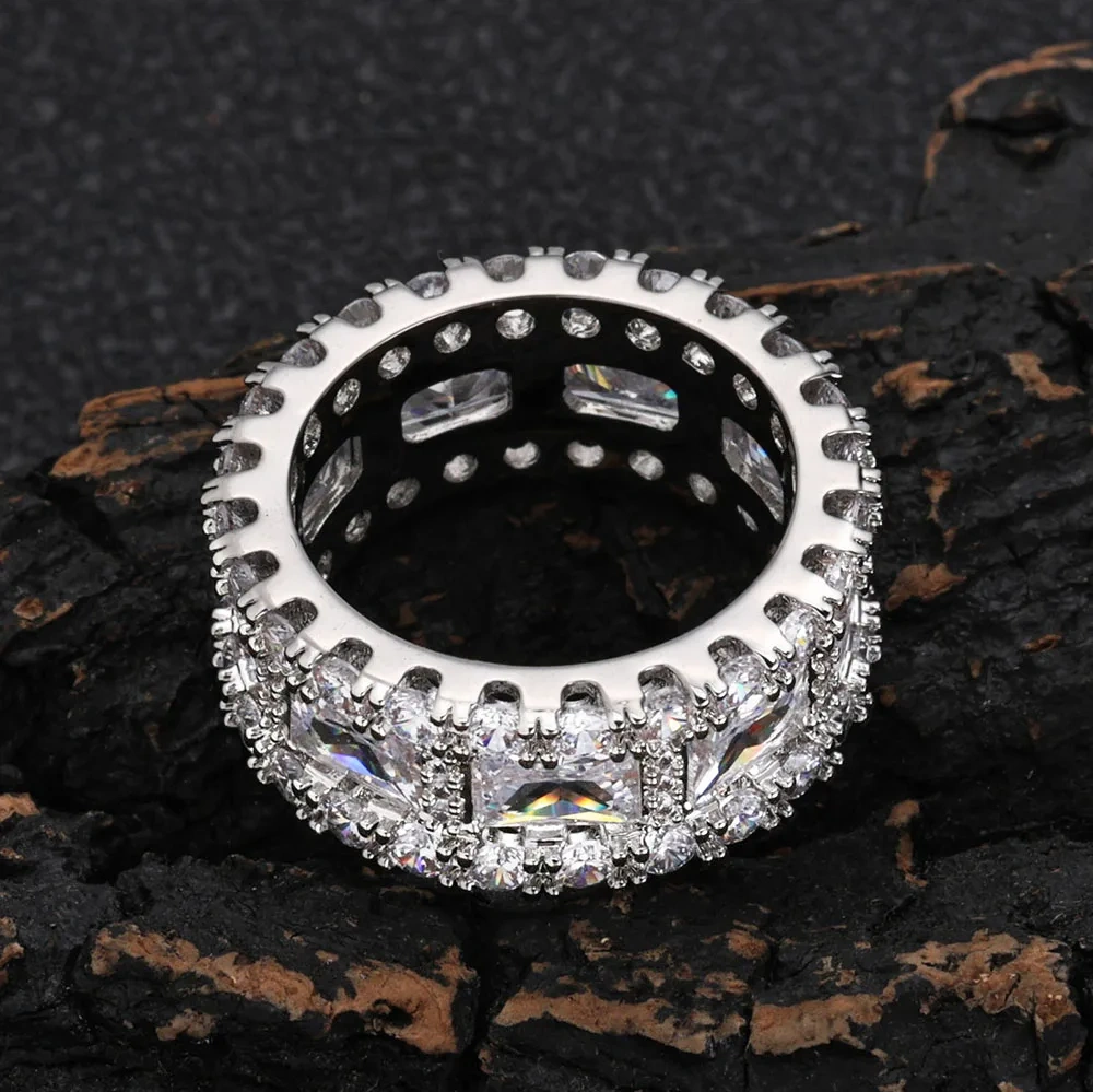 Sparkling Lab VVS Diamond 925 Silver Ring Jewelry Double Row Stone Moissanite Eternity Ring For Women And Man