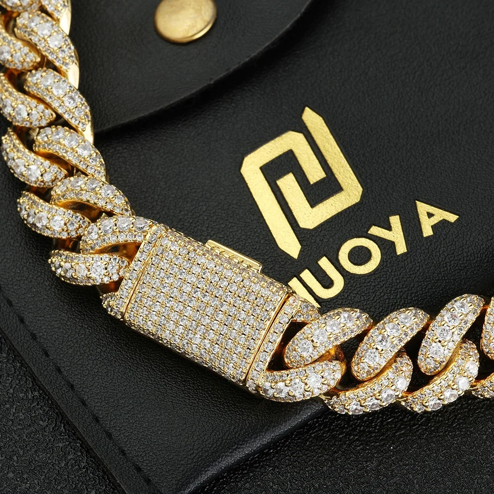 Hip Hop Jewelry for Men 15mm Iced out Diamond Cuban Chain Necklace White Gold Plated Miami Cuban Link Chain