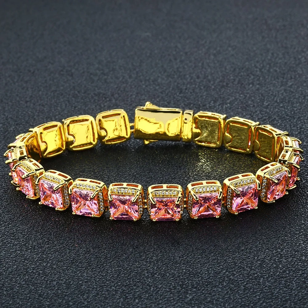 ESKEEM Fashion 10mm Pink Crystal Bracelet for Women Micro Pave Bling CZ Stone Iced Out Cluster Tennis Chain Bracelet